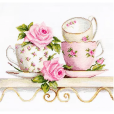 BА2327 Чайные чашки с розами. Набор для вышивки нитками. Luca-s