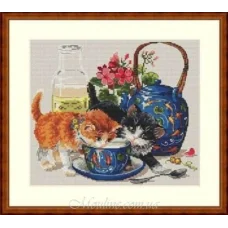 К-66 Набор для вышивки нитками Котята и молоко.ТМ Мережка