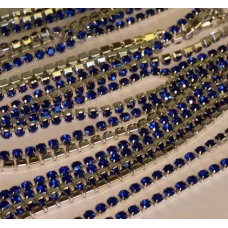 ДЭ-007 Стразовая цепь камни синие, основа серебро