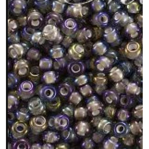 45018 Бисер Preciosa серый прозрачный радужный, белая линия внутри