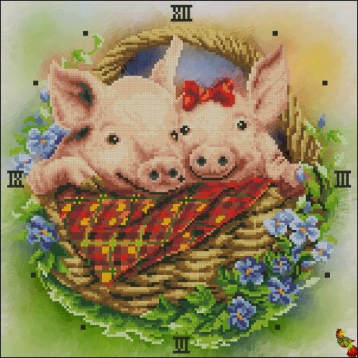ФЧК-3335 Свинки в лукошке. Схема для вышивки бисером Феникс
