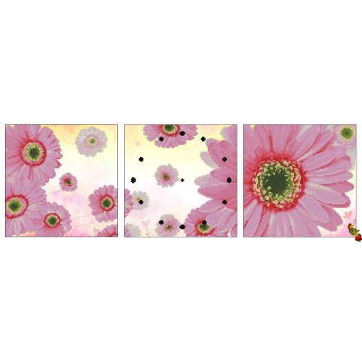 ЧКТ-4254 Триптих с часами Аромат гербер (розовый). Схема для вышивки бисером Феникс