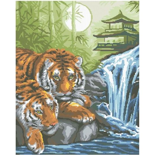 ВКД-15 Тигры у водопада. Схема для вышивки бисером. Княгиня Ольга