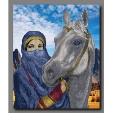 А-012 Bосточная девушка с лошадью. Схема для вышивки бисером Орхидея