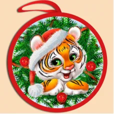 ИКБ-048 Тигр в веночке. Елочная игрушка для вышивки бисером ТМ Маричка