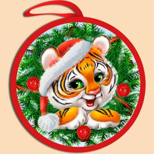 ИКБ-048 Тигр в веночке. Елочная игрушка для вышивки бисером ТМ Маричка